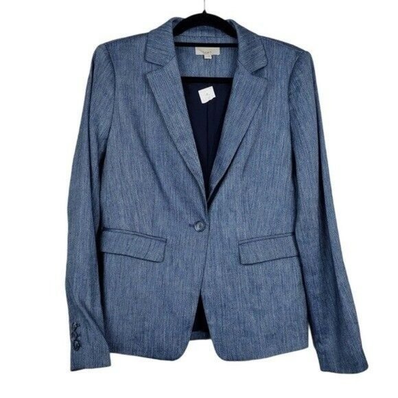 LOFT Jackets & Blazers - LOFT Blue Linen Blend Chambray Single Button Blazer Size 4 NWT